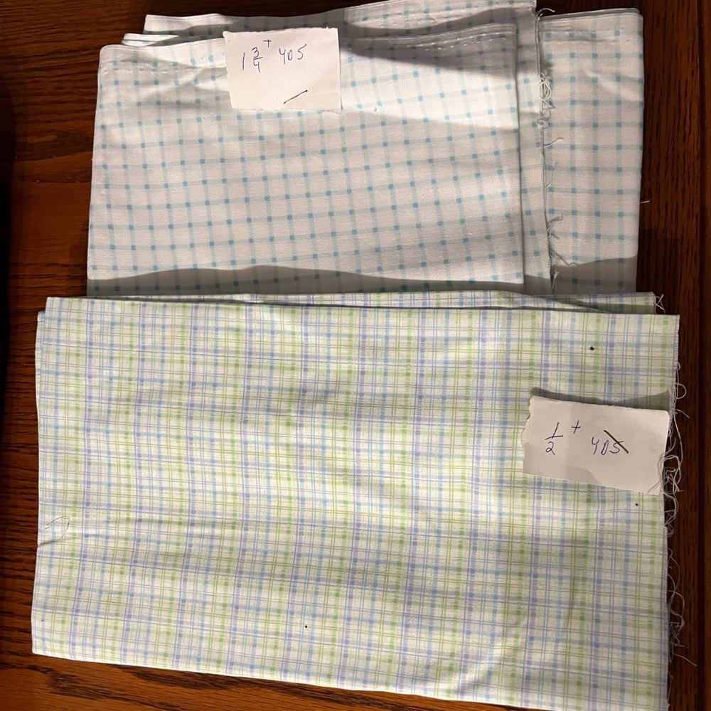 Grid and Plaid Fabrics Blue, Green, White Material for Sewing, Quilting, Crafts